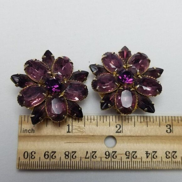 Vintage Dark Purple Rhinestone Cluster Marquise Oval Stones, Flower Shape - Picture 4 of 6